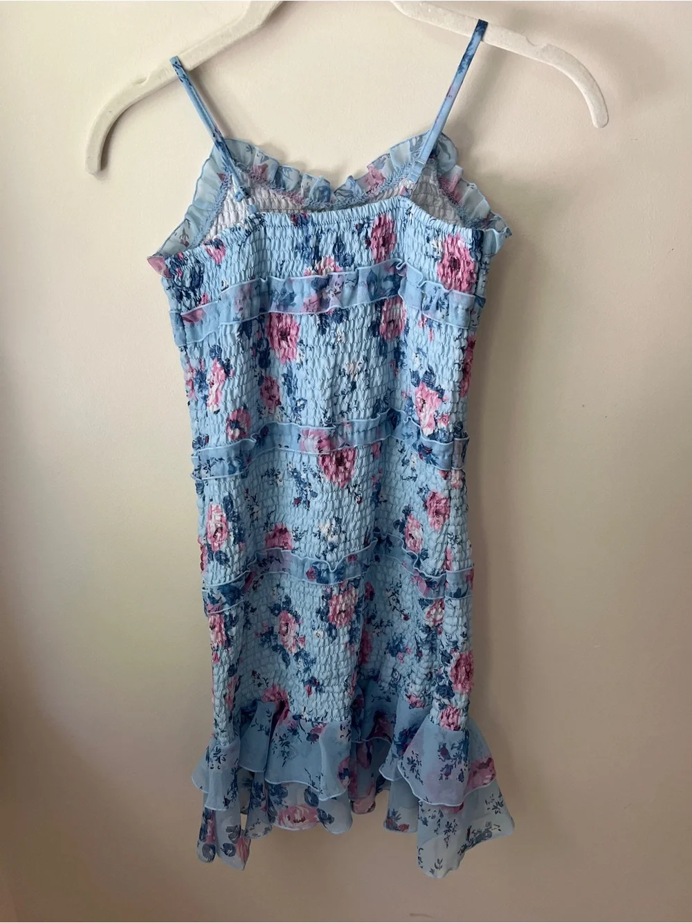Flowers by Zoe Blue Floral Smocked Ruffle Hem Kids Dress